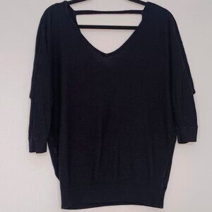 Women's Express Black Ribbed 100% Rayon V‎ Neck Black Top Size Medium